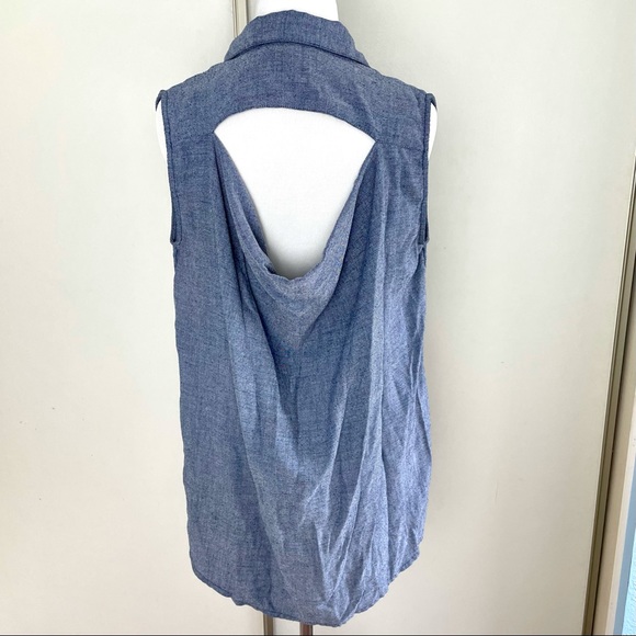 CAbi Blue Chambray High-Low Tank with Cutout Back - Picture 4 of 7